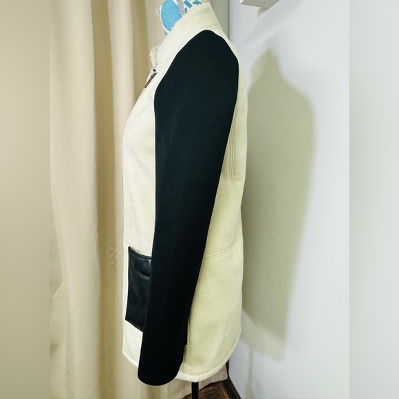 Tibi Moto Jacket Colorblock Career Zip Up Zipper Sleeve Cream/Black Sz 0 - Picture 3 of 8